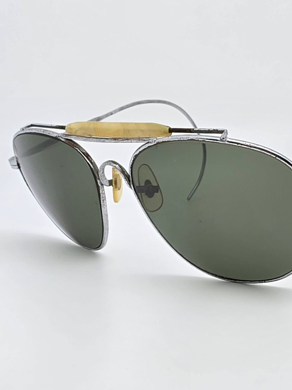 Vintage WWII AN6531 Style Pilot Aviator Sunglasses Cable Temple Green Lens Japan